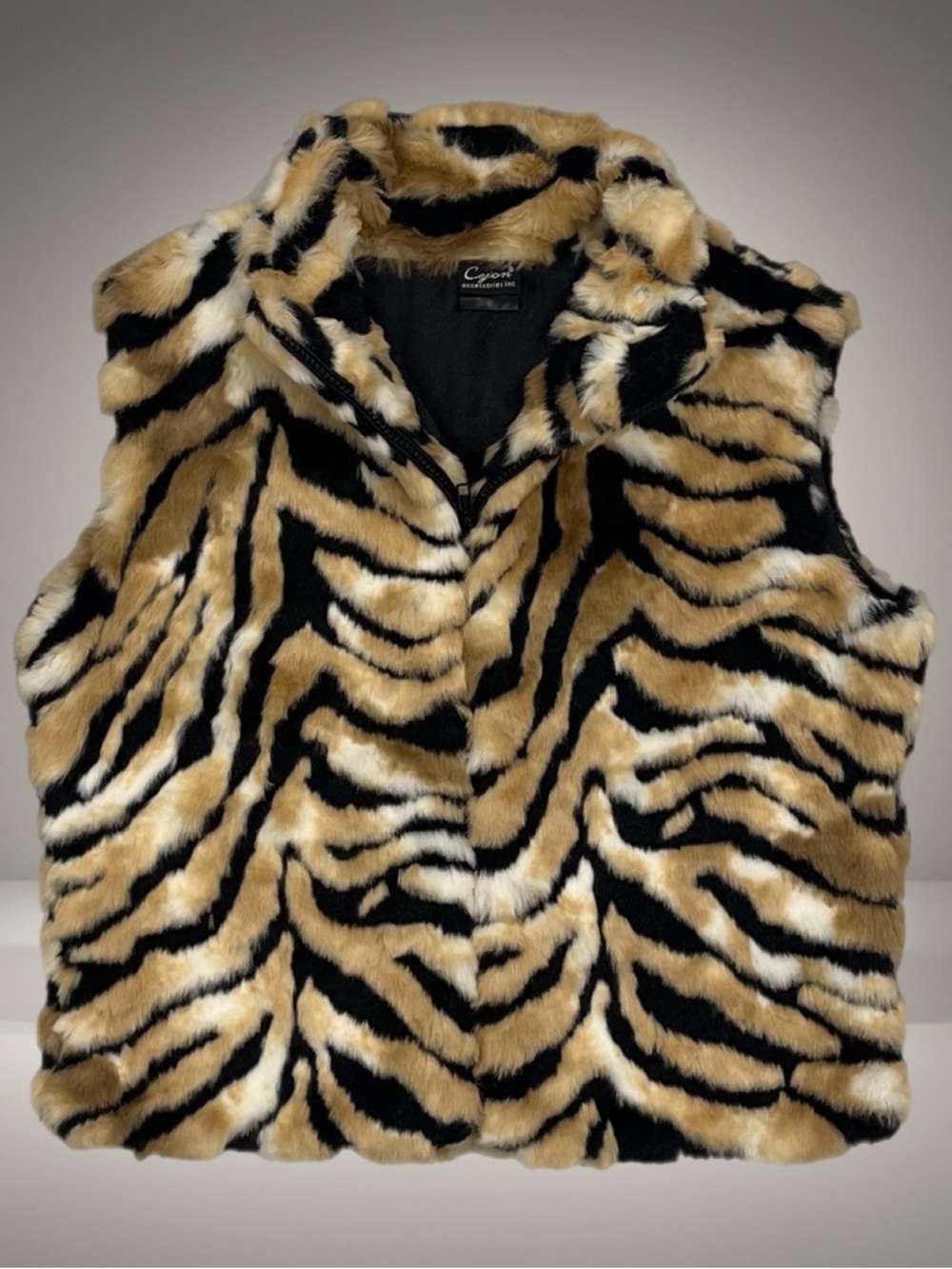 🐯 Cejon Accessories Inc Tiger Print Vest~Women’s Sz Sm~Faux Fur Design